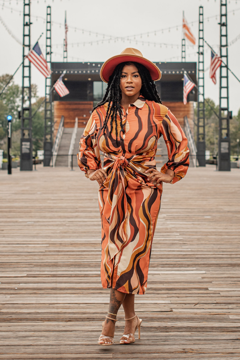 Burnt orange wrap dress best sale