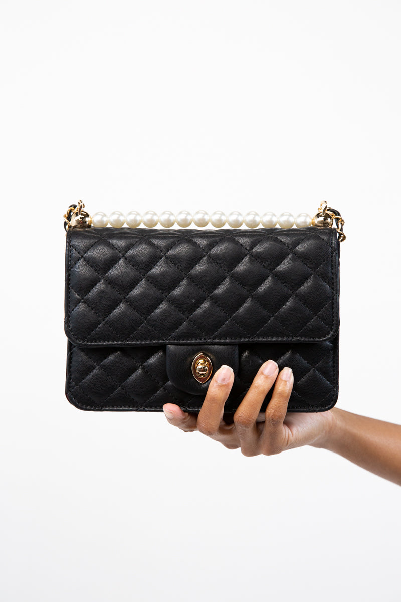 Black Luxey Quilted MiniPearl Handbag