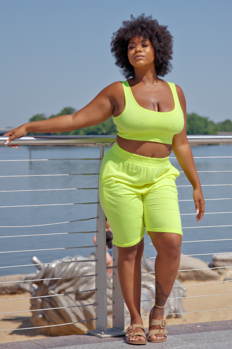 Neon Lights Yellow French Terry Jogger Crop Set LucyyLunaee