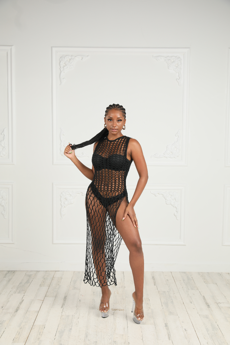 Black crochet 2024 swim cover up